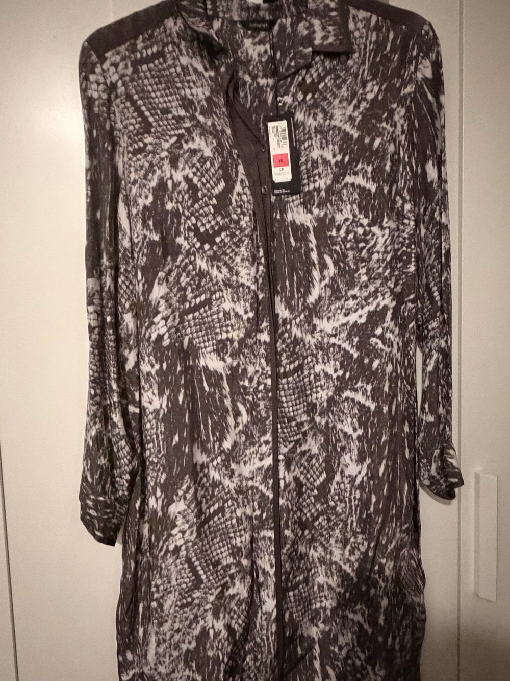 New Marks & Spencer Autograph Mushroom & White Lizard Abstract Print Shirt Dress